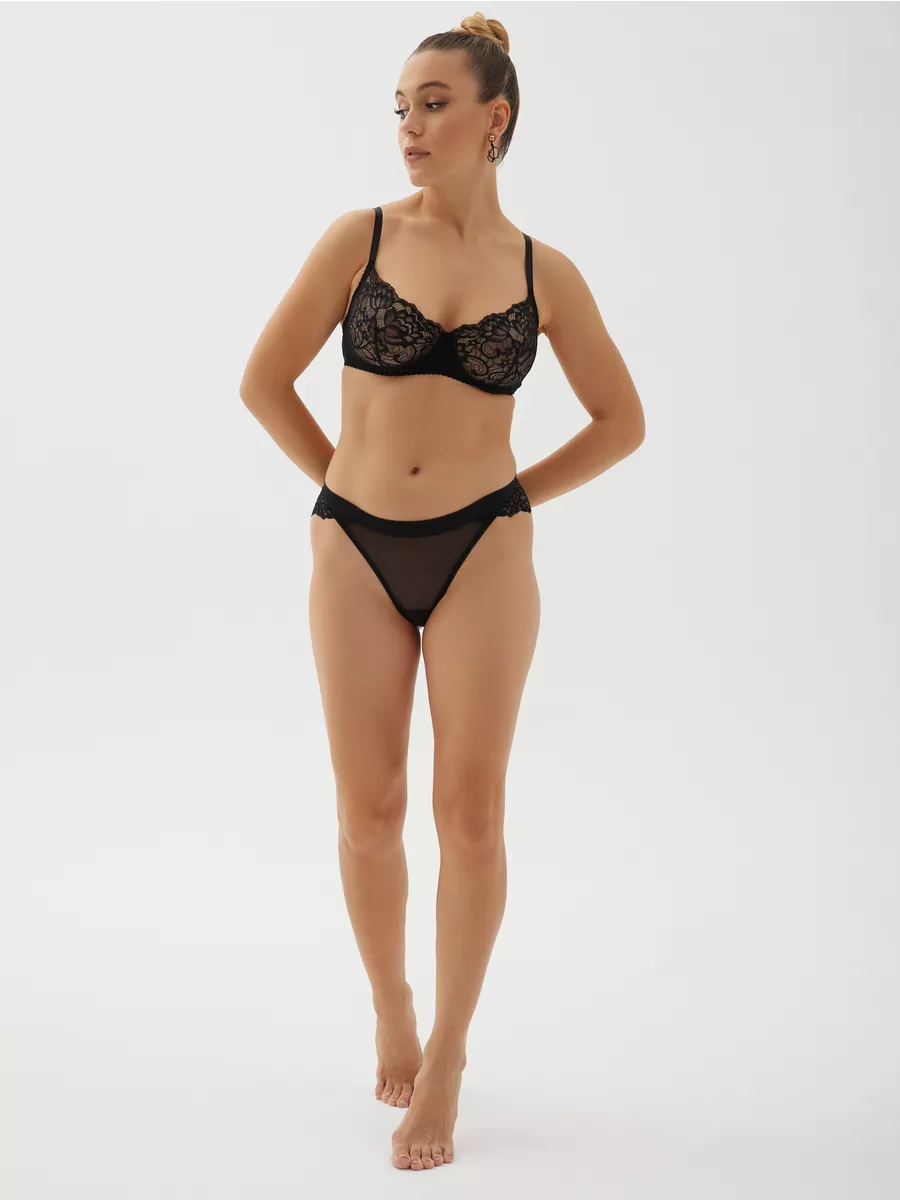 Сексуальные трусы бразильяна из сетки с кружевом черный