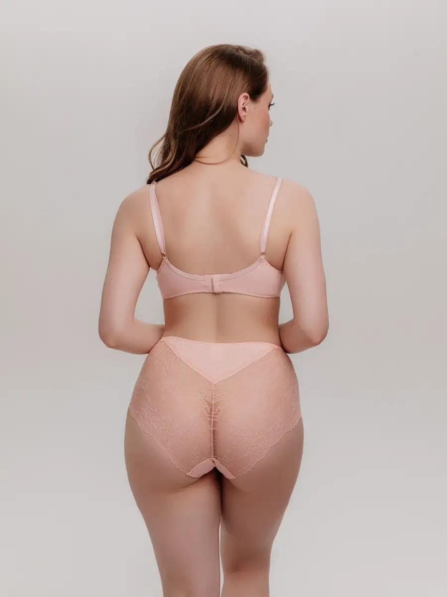 Трусы больших размеров высокие хлопок кружевные абрикосовый