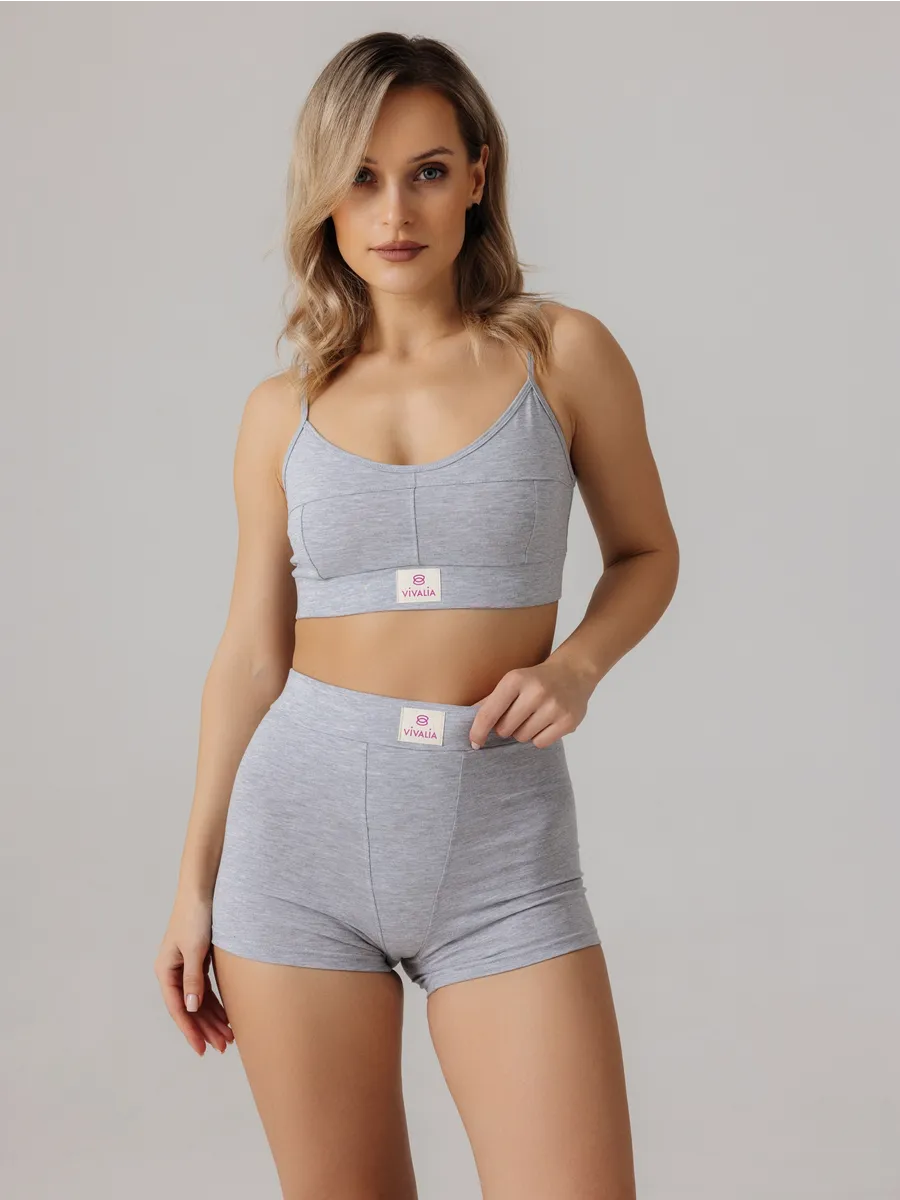 Бюстгальтер топ мягкий спортивный хлопок серыймеланж