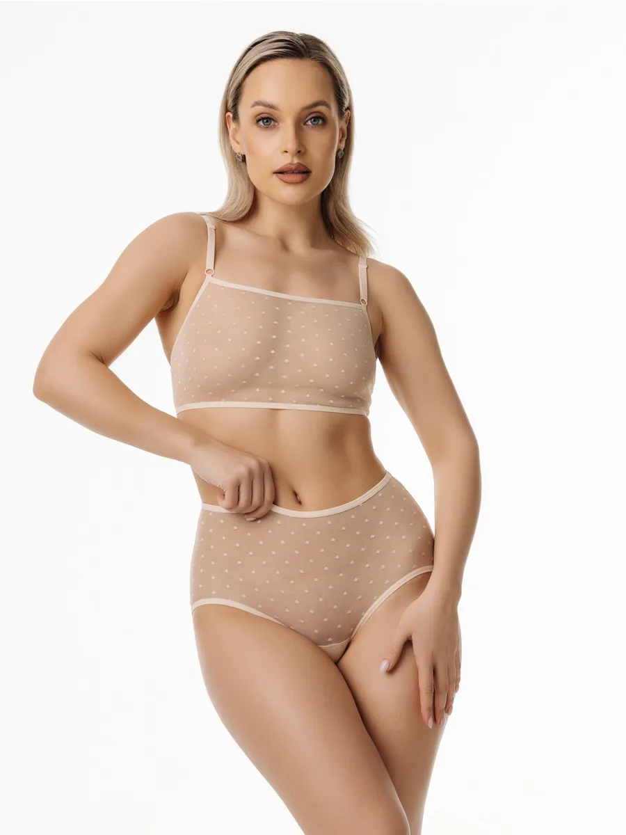 Бюстгальтер топ прозрачный из сетки бежевыймушка