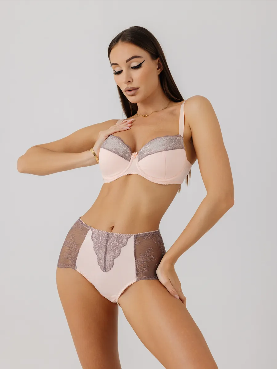 Трусы набор 3 шт кружевные с высокой посадкой абрикосовый/коричневый/серый