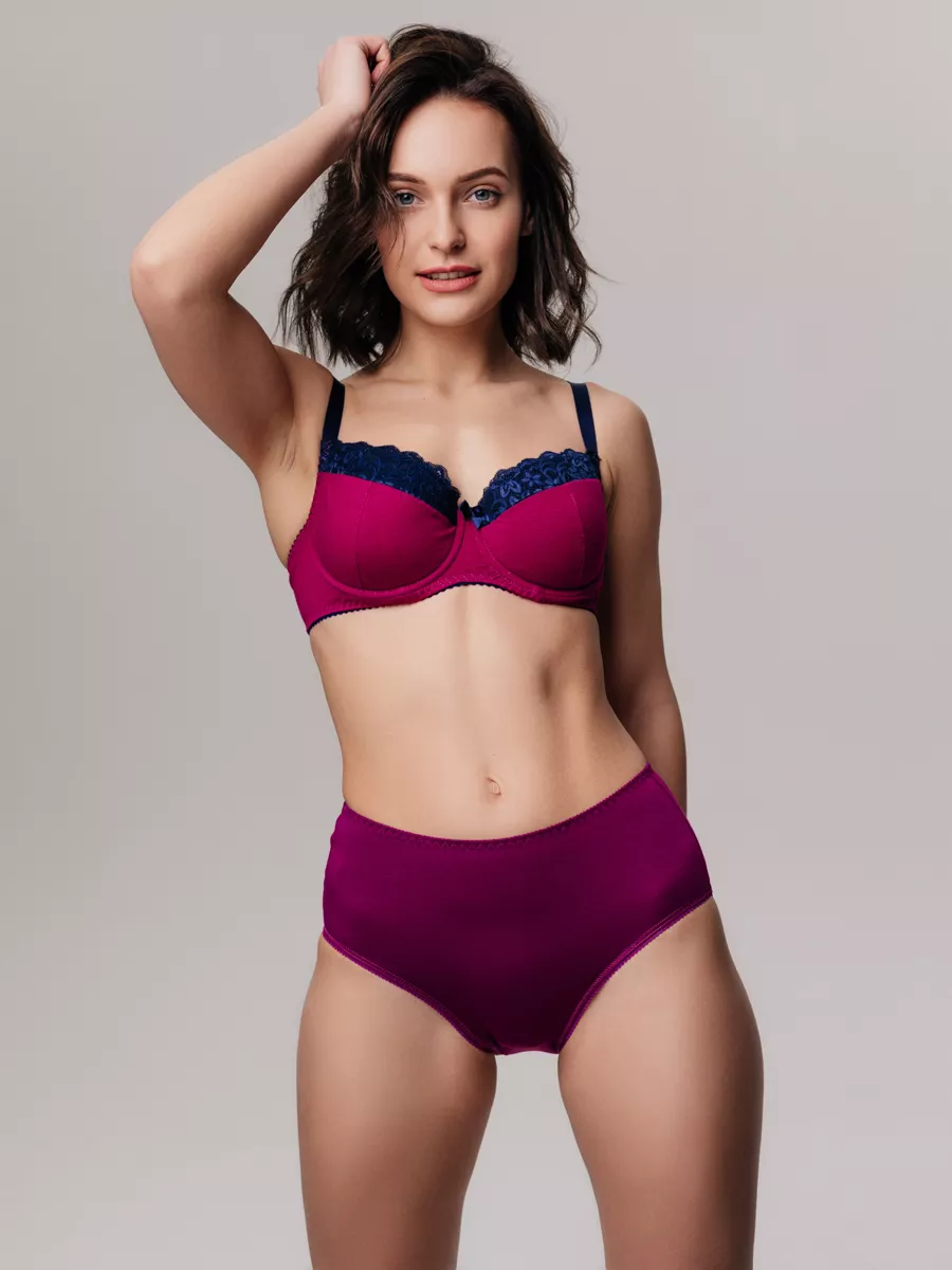 Трусы набор с высокой посадкой хлопковые 3 шт сливовый/синий/красный