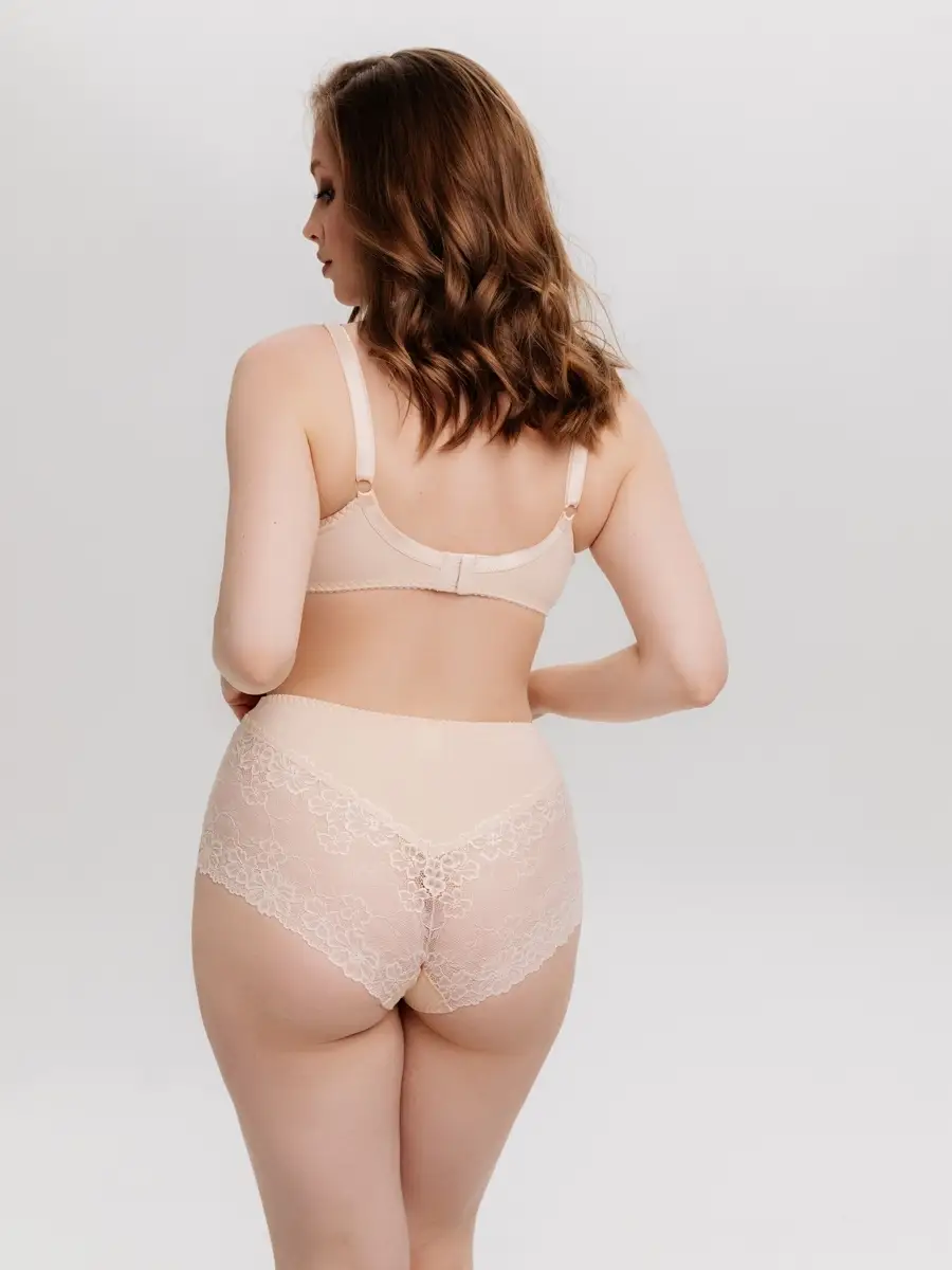 Трусы высокие кружевные слипы большие размеры бежевый
