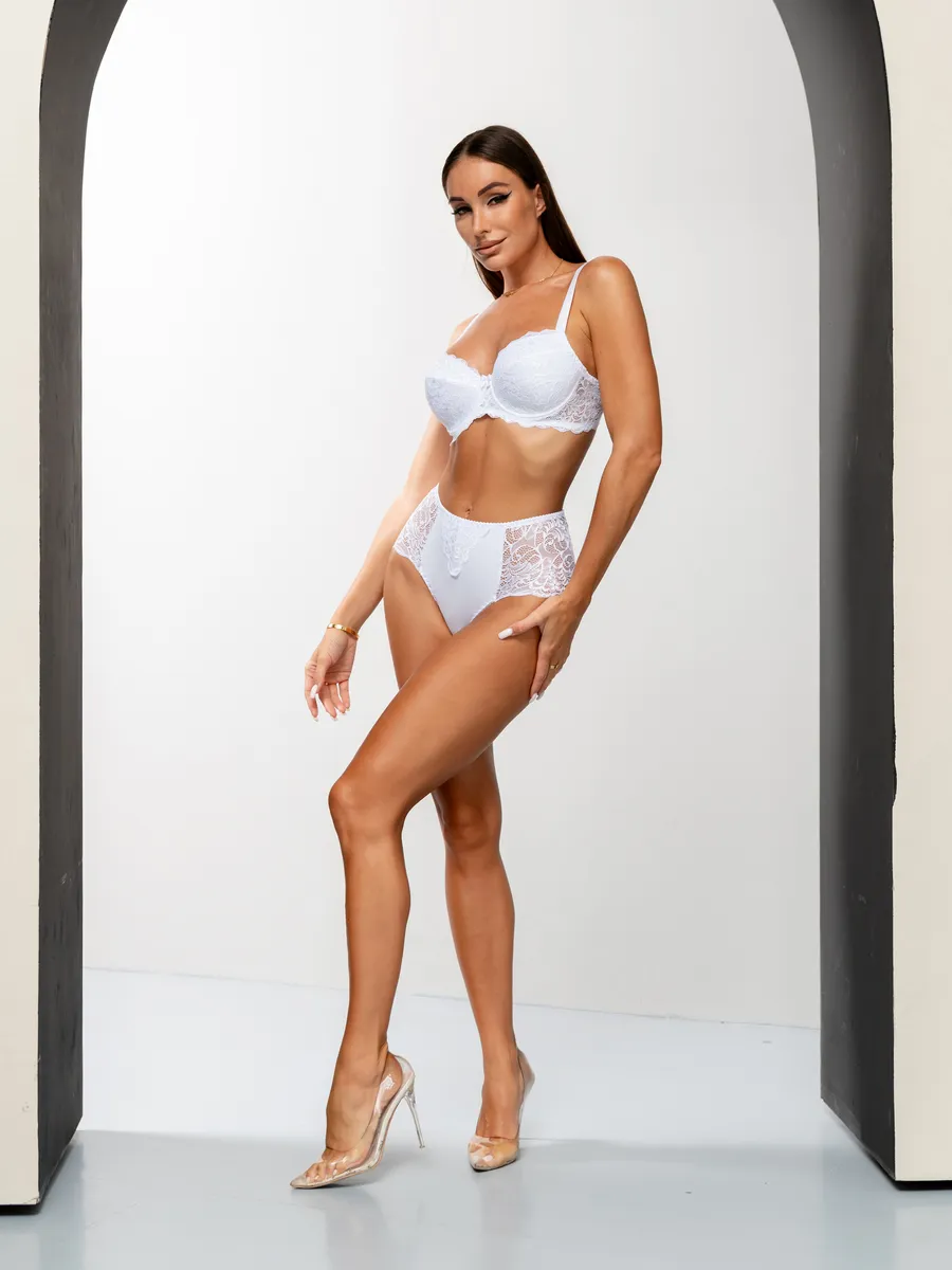 Набор трусы слипы кружевные хлопок комплект высокие бел/бел/бел/бел