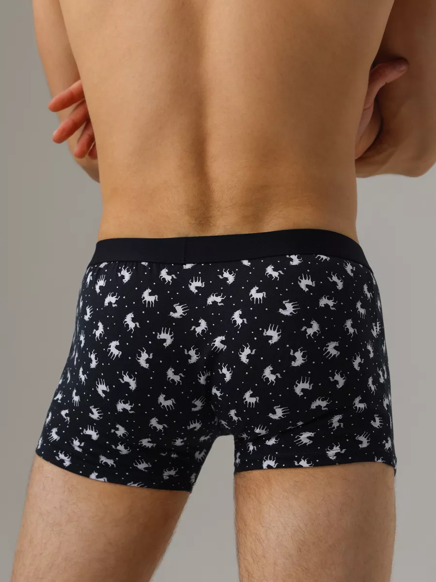 Боксеры в спортивном стиле на широкой резинке черный/белый/принт