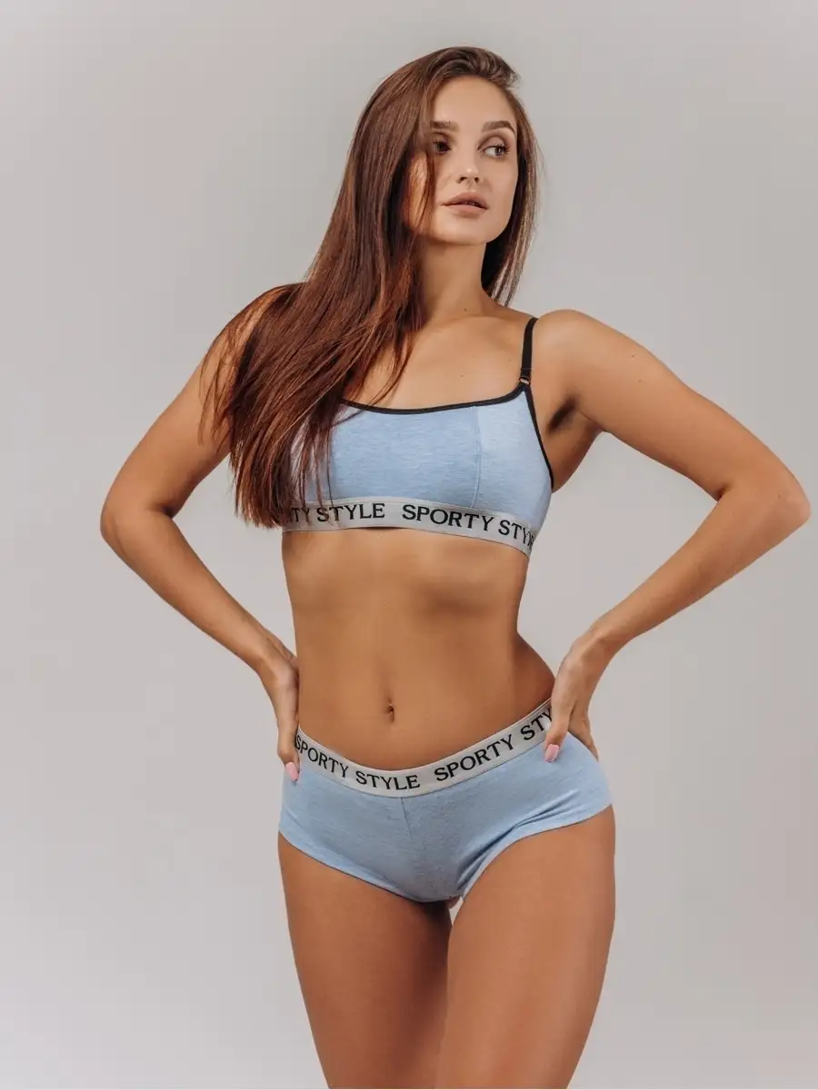 Бюстгальтер без поролона топ хлопок голубоймеланж/серый/черный