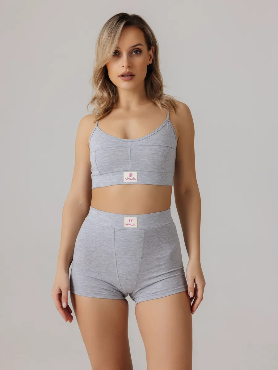 Бюстгальтер топ мягкий спортивный хлопок серыймеланж