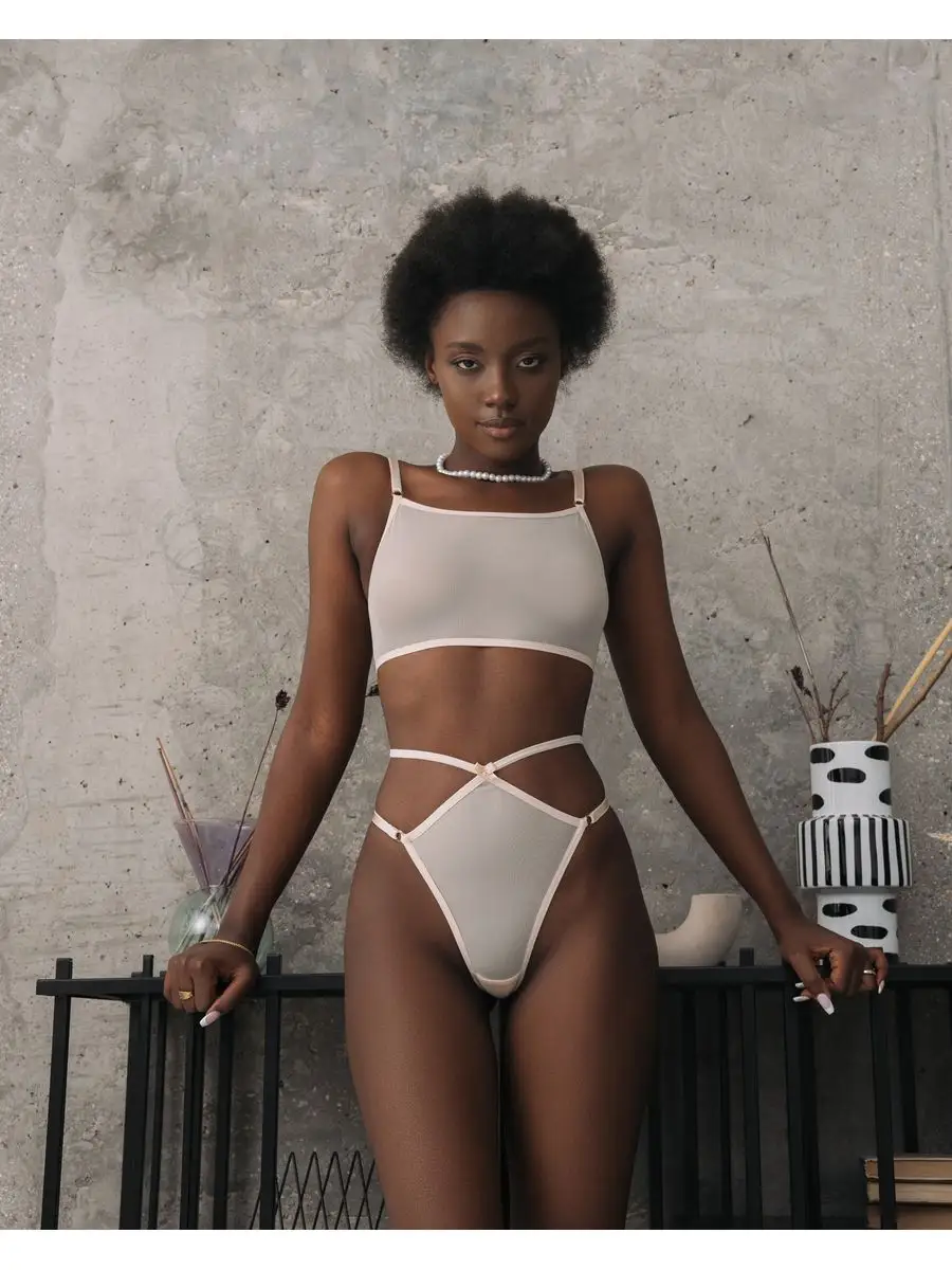 Бюстгальтер топ без косточек прозрачный сексуальный сетка бежевый