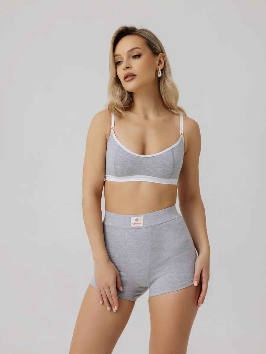 Трусы шорты с высокой посадкой боксеры хлопок серыймеланж