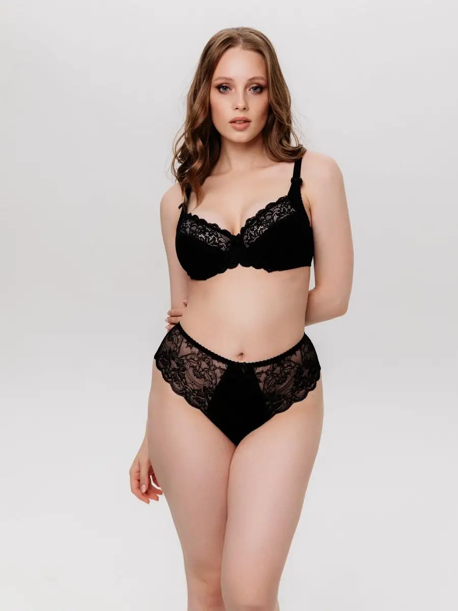 Трусы женские набор стринги высокая талия большие размеры черный/черный