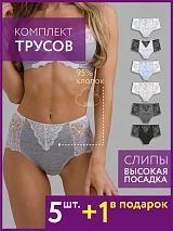 Трусы набор 6 шт кружевные с высокой посадкой сербел/серч/голбел/бежбел/темсерч/ч сербел/серч/голбел/бежбел/темсерч/ч